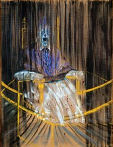 Francis Bacon, Study after Velázquez's Portrait of Pope Innocent X (1953): a screaming pope enclosed by yellow lines