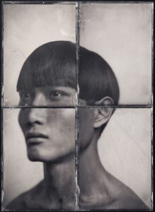 Kasia Wozniak, Iconography series: wet-plate collodion portrait of a young man composed of four plates